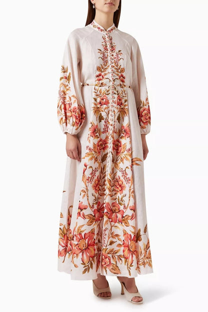 Peach Floral Billow Maxi Dress