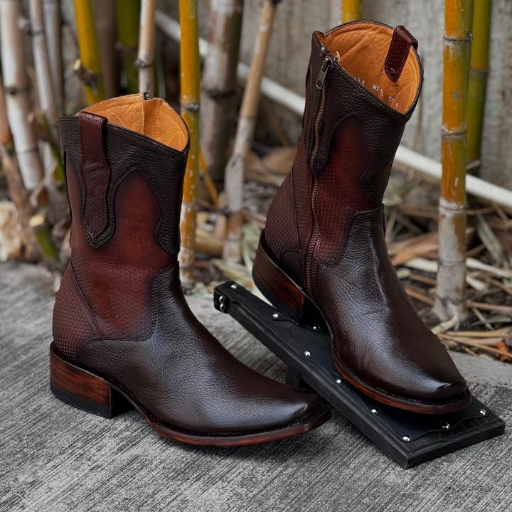 One Side Zipper Deerskin Cowboy boots