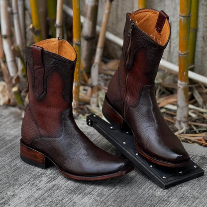 One Side Zipper Deerskin Cowboy boots