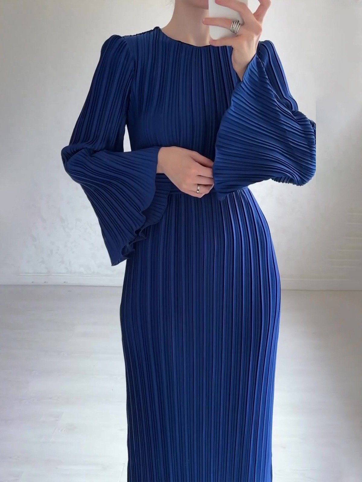 Pleated Flared Sleeve Midi Dress