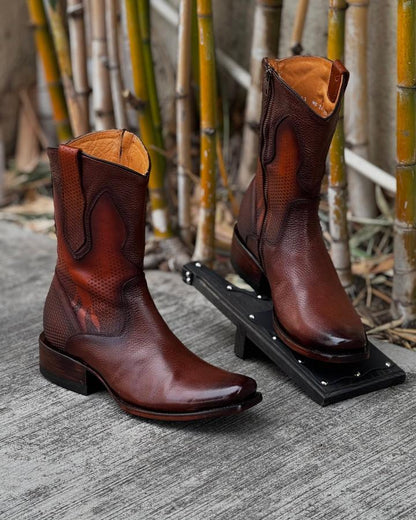 One Side Zipper Deerskin Cowboy boots