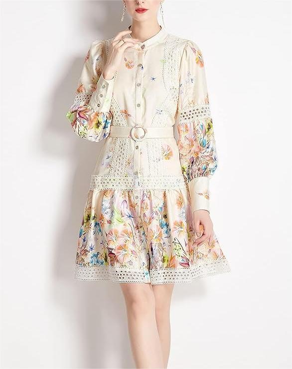 Long Sleeve Floral Print Mini Dress