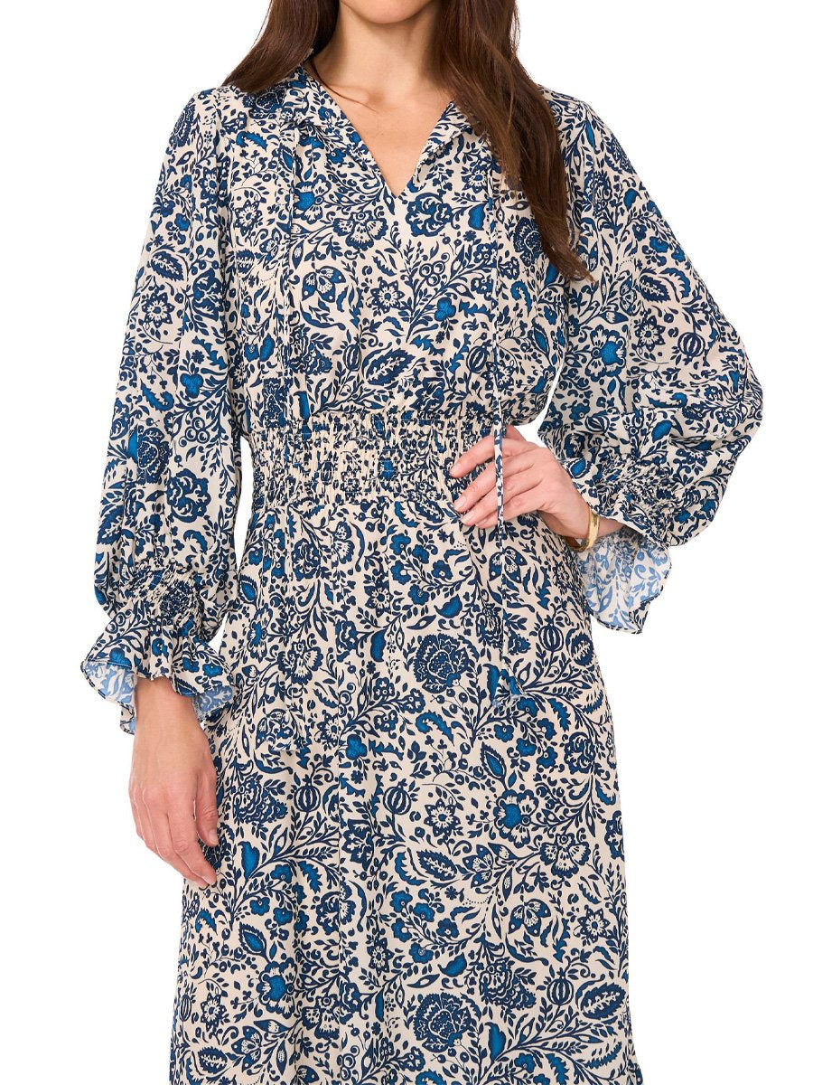 Printed Ruffled Long Sleeve Maxi Dress