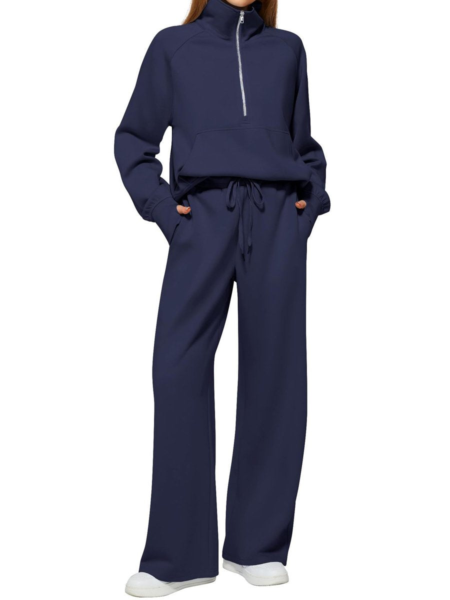 Casual Zip Up Sweatshirt & Wide Leg Sweatpants