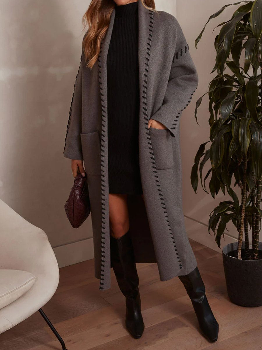 Fashion Contrast Stitch Duster Coat