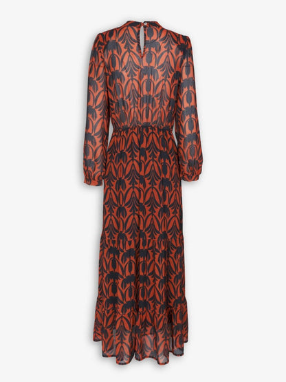 Printed Keyhole Neckline Midi Dress