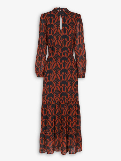 Printed Keyhole Neckline Midi Dress