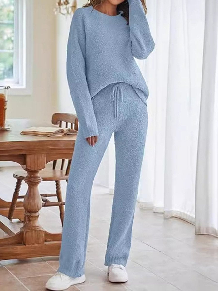 Solid Women's Round Neck Long Sleeve Warm Suit