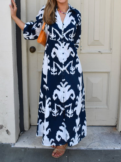 Button Up Printed Maxi Dress