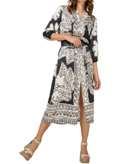 Classic Black&White Printed Midi Dress