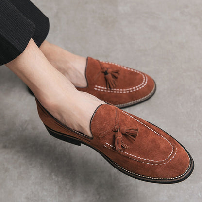 Suede One-Step Fringe Loafers