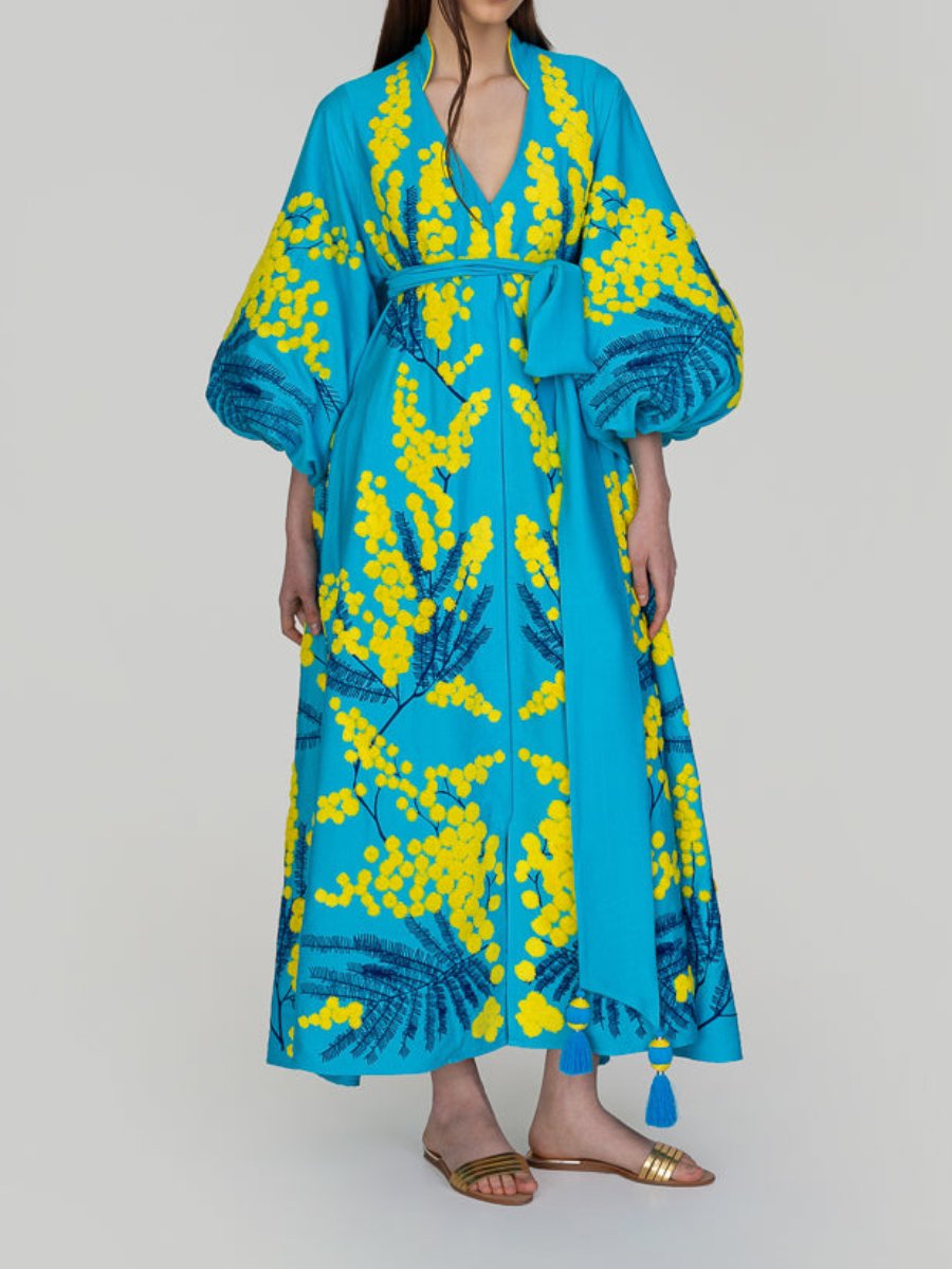 Bright Printed Loose Fuff Sleeve Dress